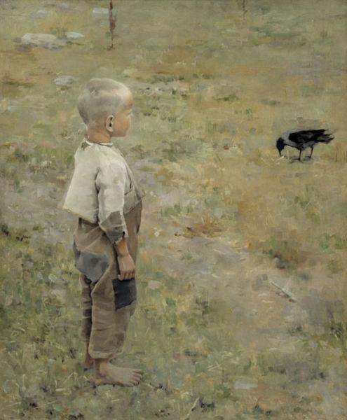 Akseli Gallen-Kallela Boy with a Crow Sweden oil painting art